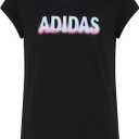Adidas Girls Slim Fit Cap Sleeve Active Tee (X-Large, Black/Mulit)