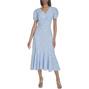 Halston Women's Short Sleeve Center Ruched Printed Dress 10, Breeze/Cream