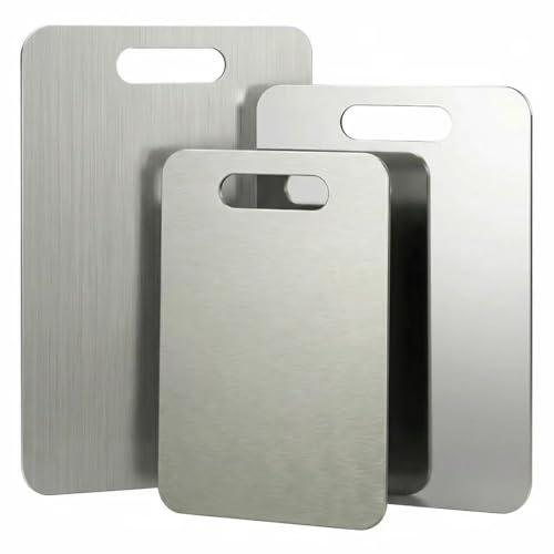 3 PCS Stainless Steel Cutting Boards for Kitchen, 304 Metal Non Stick Chopping Board Set, Dishwasher Safe & Warp Proof (15.3"x11", 13.4"x9", 11.8"x7.9" Inch)