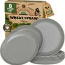 Grow Forward Premium Wheat Straw Plates - 8 Inch Reusable Hard Plastic Dinner Plates Set of 8 - Unbreakable Microwave Safe Plates for Dessert, Camping, RV, Outdoors, Patio, Kitchen Dishes - Feather