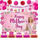Mother's Day Decorations Best Mom Ever Thanks Giving Party Supplies Including Mothers Day Banner Backdrop Balloons Honeycomb Centerpieces Hanging Swirl Paper Pompoms Sash for Happy Mothers Day Party