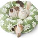 Lesure Large Cat Tunnel Bed - Cute Donut Bed for Indoor Cats with Washable Circle Cushion, Round Pet Peekaboo Cave Toy for Multi Kitten/Puppy/Rabbit, Large Flower Garden Green