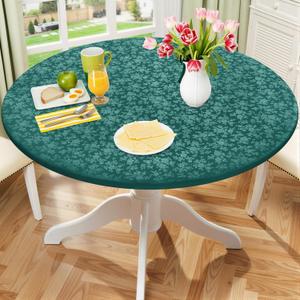 Smiry Round Picnic Tablecloth, Elastic Waterproof Fitted Heavy Duty Vinyl Tablecloths for 36"-44" Tables, Wipeable Washable Table Cover for Kitchen, Dining, Camping, Outdoor, Green