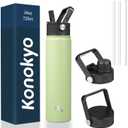 Insulated Water Bottle 24oz Stainless Steel Sport Bottles with 3 Lids,Macaron Green