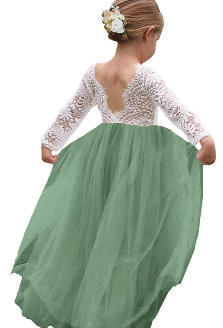 Topmaker Flower Girl Dress for Toddler Baby Girls,Lace Tulle Dress for Wedding,Birthday Party,Photoshoot,Special Occasion 120