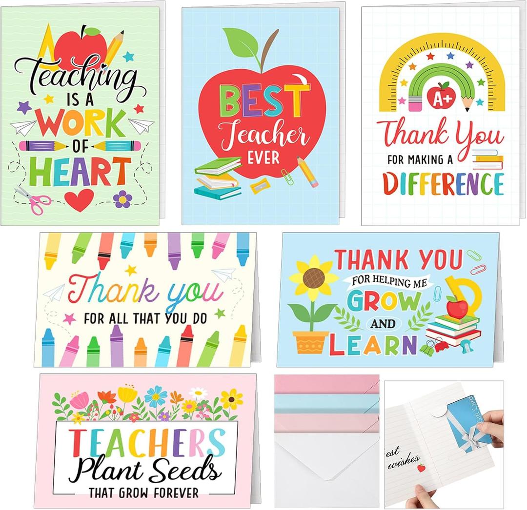 Capoda 24 Pack Teacher Appreciation Gift Card Holders Thank You Teacher Appreciation Cards Bulk With Envelope Sticker for Cash Money Teaching Week Birthday Retirement End of Year Gratitude Gift Idea