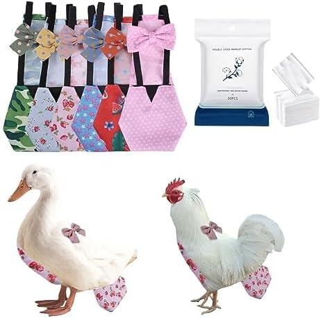 MANON ROSA Chicken Diapers Bantam Hens - Reusable 6-Piece Set with Bow Ties Poultry Nappies Washable Waterproof for Geese Pet Ducks Silkie(6D20P XS)