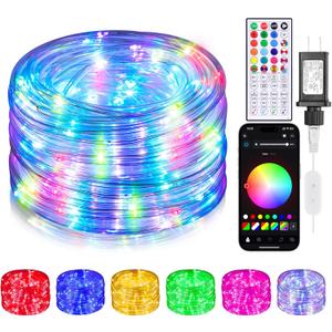 Rope Lights Outdoor Color Changing, 49FT 150 LED Waterproof Fairy String Light Plug in with Remote & APP Controlled, Music Sync Christmas Lighting for Outside Indoor Bedroom Halloween Decor