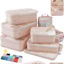 10 Set Compression Packing Cubes for Travel Women Mom,OlarHike Luggage Clothes Storage Gifts for Travelers,Airplane/Cruise/Car/Train Travel Essentials,Compressible Expandable Saver Space Bags(Beige)
