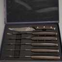 SYOKAMI Steak Knives Set of 6, 4.8 Inch Carbon Steel Japanese Style Non-Serrated Meat Knife with Damascus Pattern, Ergonomic Full-Tang Non-Slip Wooden Handle, Thanksgiving Christmas Cooking Gifts