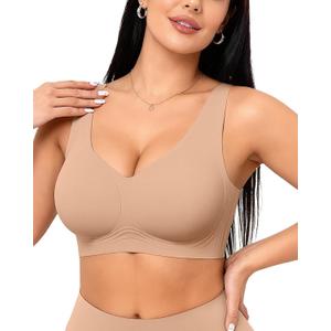 Vertvie Womens Jelly Wireless Bras Seamless T-Shirt Bra No Underwire Full Coverage Pullover Bralettes Supportive Sports Bras (M)