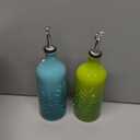 Sweejar Ceramic Olive Oil Dispenser Bottle, 20 Oz Relief Opaque Oil Cruet Protects To Reduce Oxidation, Suitable for Storage, Vinegar, Soy Sauce,Liquids,Set of 2 (Gradient Blue Gradient Green)