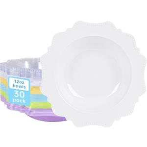 COLOSUS Plastic Multi-color Bowls (30 Pack) 12 Oz Disposable for Party Dessert/Salad Bowl, Fancy Shatterproof Dinnerware for Catering, Holidays, Children Party, and Everyday Use