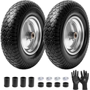 (2-PACK) LTNICER 16" Flat-Free Solid Tire and Wheel, 4.80/4.00-8" Wheelbarrow Tires for Garden Wagon Cart Trolley Dolly- 3" Centered Hub, 5/8" Axle Bore Hole, 2 pcs