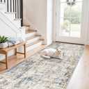 3x8 Washable Non-Slip Runner Rug Modern Abstract Neutral Wide Carpet Runner for Kitchen, Hallway, Entryway, Bathroom, Bedroom Low-Pile Thin Floor Mat (Blue Brown)
