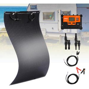 100W Flexible Solar Panel Kit for RV Boat, 12V Monocrystalline Ultra-Flexible Bendable Mono Off-Grid Charger with 30A Charge Controlle for 12-24V Battery Charging Car Battery Camper RV Yacht Boat