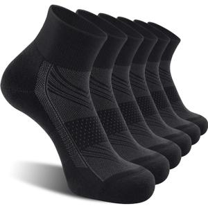 CelerSport 6 Pack Men's Ankle Socks with Cushion, Sport Athletic Running Socks (7-9, Black)