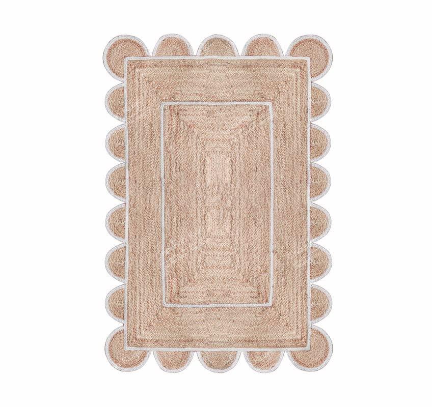 Chouhan Rugs Area Rug Natural Jute Hand Braided Rug White Scalloped Runner
