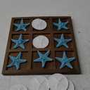 Chunful Beach House Decor Wooden Tic Tac Toe Game with Resin Seashell and Starfish Multilayer Tic Tac Toe Board Fun for Family Travel Beach Game 7.87 x 7.87 x 0.47 Inch (Wood Color)
