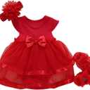 Niyage Baby Girls Clothes Dress Flowers Romper Sets Infant Tutu Bodysuit Party Outfits (Red, 11)