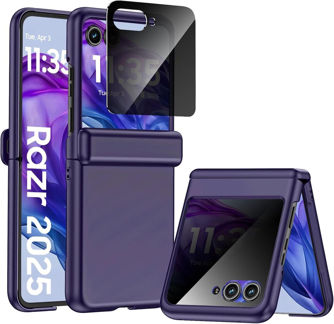 Spugan for Motorola Razr 2025 Case,[Built-in Screen Protector] [Hinge Protection] Slim Matte PC Rugged Durable Shockproof Cover for Razr 2025, Blue-Privacy
