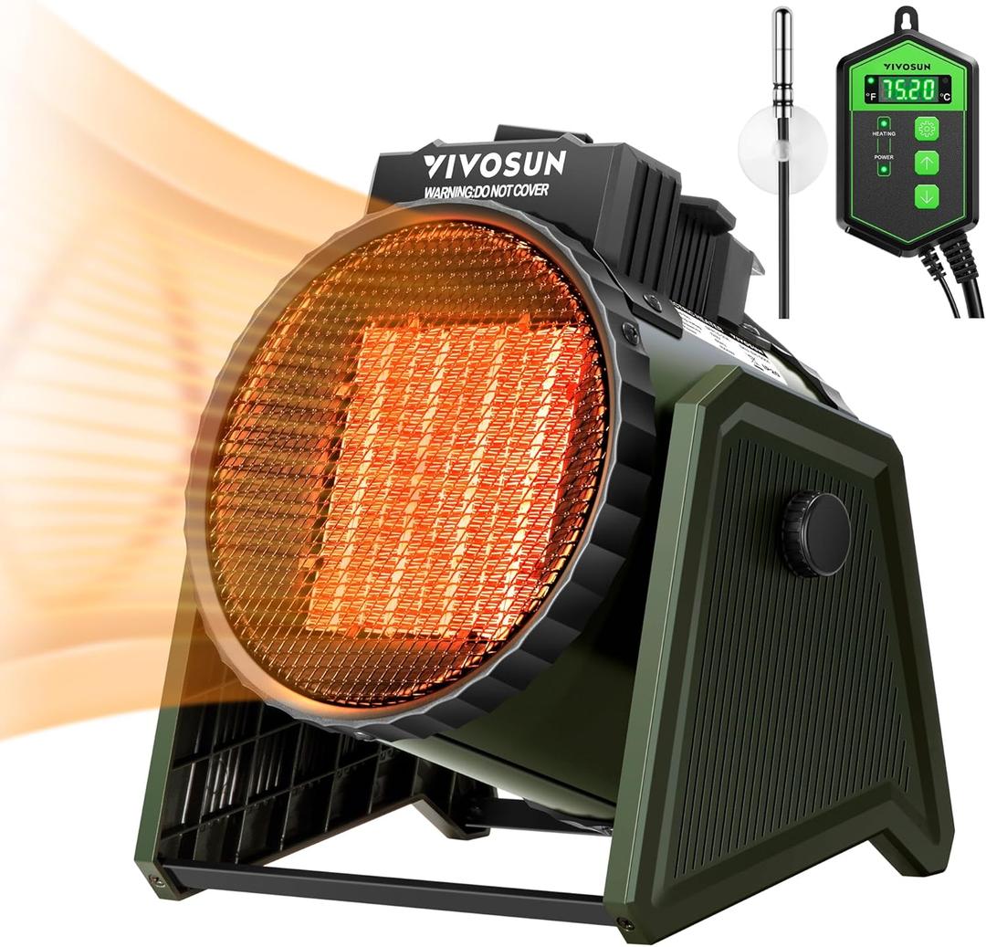 VIVOSUN Portable Greenhouse Heater with Adjustable Thermostat, 1500W/750W Electric Heater, 3 Modes for Fast Heating, Overheat Protection, Dustproof Design for Grow Tents, Patios & Outdoors (1500W Heater with Thermostat)