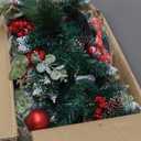 9FT Christmas Garland with Lights, Timer Artificial Lighted Garland Indoor for Stairs, Fireplace, 50 Lights Green Garland, Christmas Decoration with Cones & Red Berries & Pine Needle