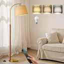 62.5" Gold Floor Lamp for Living Room Dimmable Standing Lamp with Remote & Foot Switch, 3 Color Temperatures Arc Tall Lamp Wood Mid Century Modern Floor Lamps for Bedroom Office, 9W Bulb Included