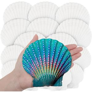 18PCS White Large Scallop Purely Natural Seashells 4-5in and Medium Shells 2-3in for Crafting, Scallop Shells Bulk for Beach Wedding Decorations, Ocean Seashell Party Decorations, Cooking or Painting