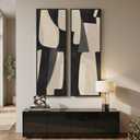 Framed Black Beige Abstract Long Vertical Wall Art for Living Room, 2 Piece, 20"W x 60"H x 2Pcs