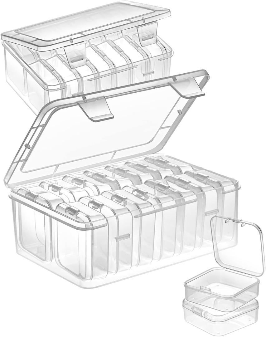 Mathtoxyz Small Bead Organizers, 30 Pieces Plastic Storage Cases Mini Clear Bead Storage Containers Transparent Boxes with Hinged Lid and Rectangle Clear Craft Supply Case