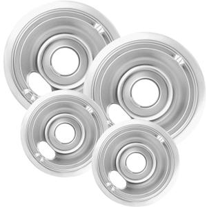 4-Piece Drip Pans Set - Compatible with GE Stoves - Chrome Finish Electric Stove Burner Drip Pans - 2 x 6inch, 2 x 8inch Stove Drip Pans - GE Stove Drip