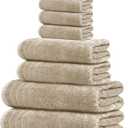 Tens Towels Pack of 8 Towels Set, 2 Extra Large Bath, 2 Hand, 4 Washcloths, 100% Cotton, Lighter Weight, Quicker to Dry, Super Absorbent, Perfect for Bathroom, Beige