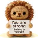 2 x Positive Crochet Animals Lion - Handmade Emotional Support Crochet Doll Desk Decor Pickle Gifts Emotional Support Plush for Anxiety & Stress Relief Love Gift, 5.5 inches