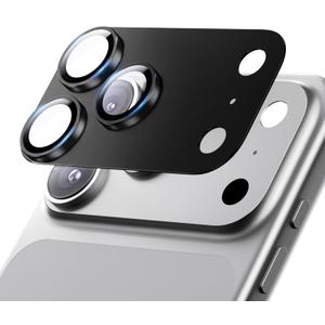 Hoerrye for iPhone 17 Pro Max Camera Lens Protector - [12FT Shatterproof Military Grade] [Strong Adsorption] Metal 9H+ Tempered Glass Camera Screen Full Cover Case Friendly,Black