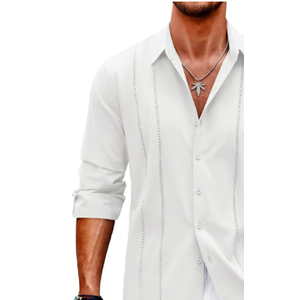 COOFANDY Mens Cuban Guayabera Shirt Casual Button Down Shirts Long Sleeve Summer Beach Shirts, Size XL