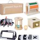 Montessori Toys for Babies 0-6 Months, 6 in 1 Learning Educational Set for Newborn, Toddlers Gifts Includes Spinning Drum, Object Permanence Box, Baby Roller Tummy Time Mirror and More