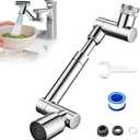 Swivel Faucet Extender, Rotating Faucet Extender for Bathroom Sink With Splash Filter, Robotic Arm Extension Faucet Aerator Sink Face Wash Attachment for Kitchen Sink Bathroom (Silver)