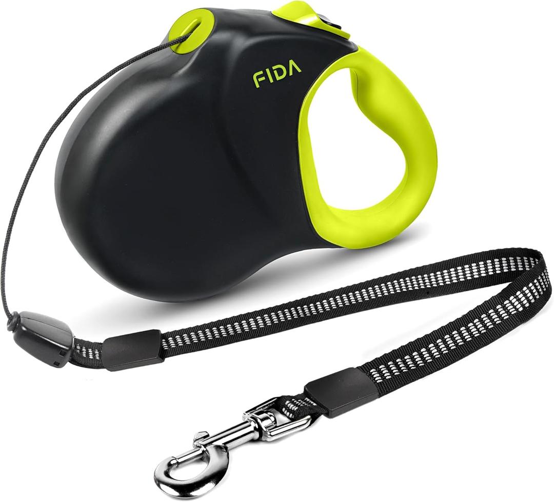 Fida 30ft Upgraded Retractable Dog Leash, Heavy Duty Pet Walking Leash for Medium/Large Breed up to 110 lbs, 360 Tangle-Free Long Retract Dog Lead, Soft Grip, One-Hand Brake, Neon Yellow