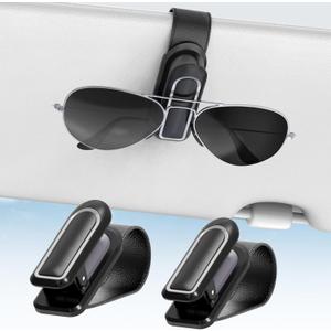 Veharvim Sunglass Holder for Car (OneHandedOperation, Gentle & Secure Hold, Silicone Padded, Universal Fit, Metal Clip) Visor Sunglass Holder Clip,Visor Sunglass Car (Black, 2 Pack)