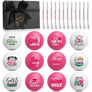 Realspring 25 Pcs/12 Sets Women's Golf Ball Funny Golf Ball for Women with Tees Gift Box and Golfing Gifts for Women Coworker Employee Golfer (Pink, Playful Style)