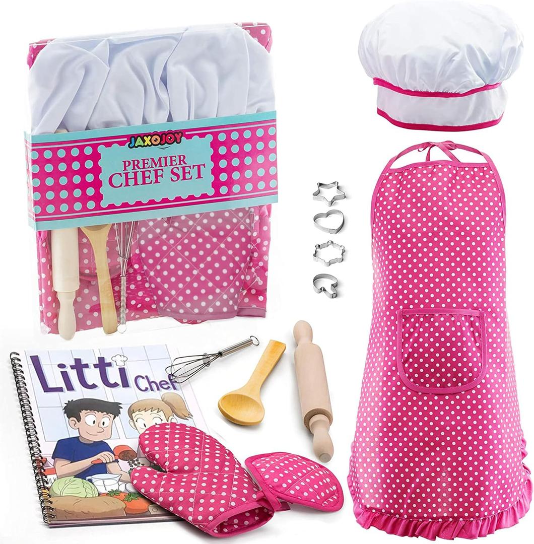 JaxoJoy Kids Cooking and Baking Chef Set for Little Girls, Complete Cooking Sets, Toddler Dress Up and Pretend Play Dress Up Clothes for Girls, Kitchen Toys 3-5 Years Old with Kids Aprons JaxoJoy Kids Cooking and Baking Chef Set for Little Girls, Complete Cooking Sets, Toddler Dress Up and Pretend Play Dress Up Clothes for Girls, Kitchen Toys 3-5 Years Old with Kids Aprons
