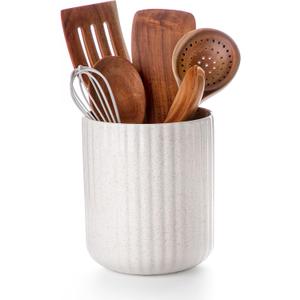 Nucookery Ceramic Utensil Holder for Countertop, 7.2" Large Cooking Utensil Crocks for Kitchen Counter, Farmhouse Kitchen Decor (Sand)