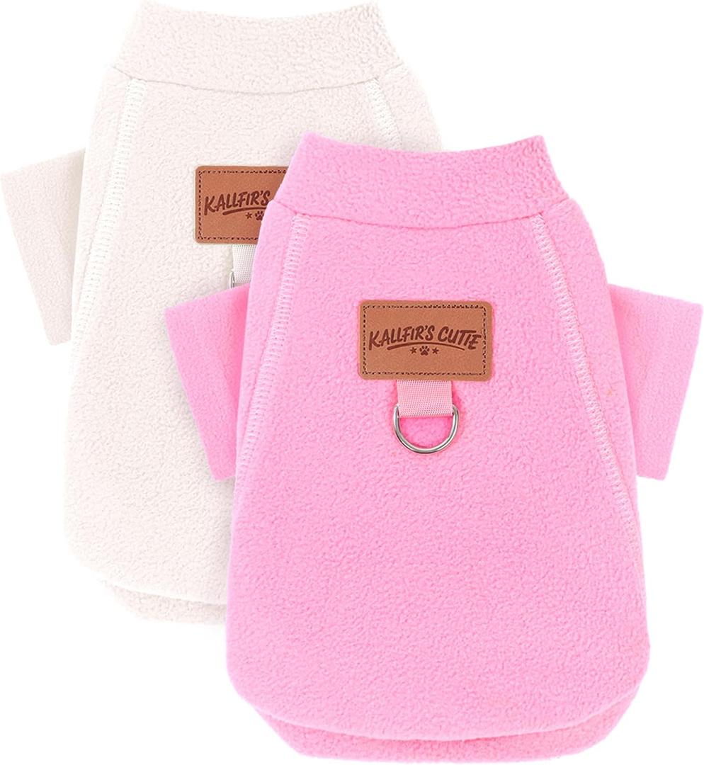 2 Pieces Dog Sweater Fleece Dog Winter Clothes for Small Dogs Boy Girl Turtleneck Puppy Sweatshirt Pet Clothing Pullover Sweaters Cat Apparel (Beige+Light Pink, Medium)