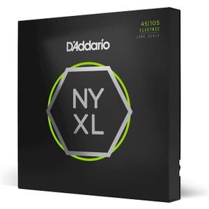 D'Addario Bass Guitar Strings, NYXL Nickel Plated, NYXL45105, Regular Light Top/Medium Bottom Gauge 45-105, Long Scale, 4-String Set, Pack of 1
