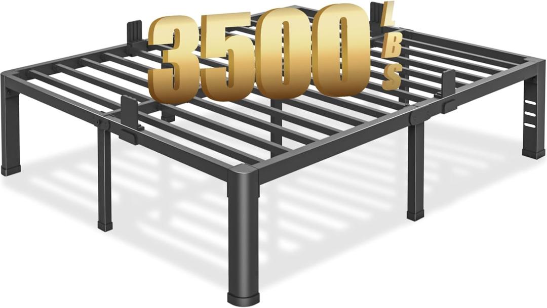 18 inch Full Size Bed Frame with Round Corner Legs and Headboard Hole Mattress Slide Stopper 3500 lbs Heavy Duty Metal Platform,Steel Slat Support,No Box Spring Needed,Easy Assembly,Noise Free