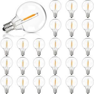 G40 LED Solar Replacement Bulbs,1W Equal to 5W, Plastic E12 Screw Base Shatterproof & Waterproof Globe Bulbs Light for Outdoor String Lights,Patio Cafe Bistro Decor, DC 3V,2700K Warm White,25 Pack