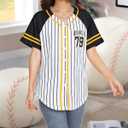 Baseball Jersey Women Baseball Shirts Baseball Team Jerseys Game Day Striped Button Down Short Sleeve Tops (M)