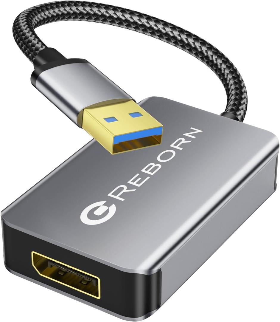 Reborn USB 3.0 to DisplayPort Adapter, 1080P@60Hz USB 3.0 Male to DisplayPort Female Multi-Display Cable Converter Suitable for MAC OS, Windows 7/8/10/11