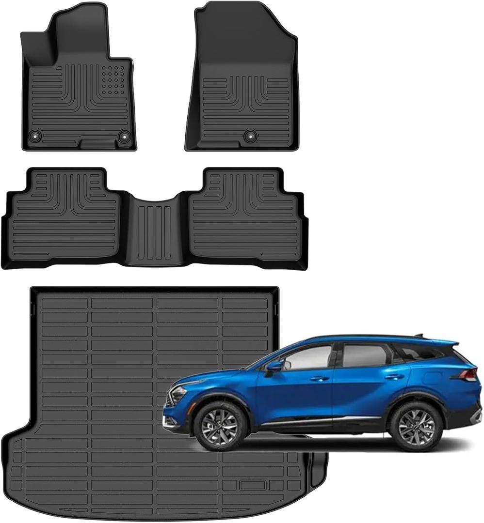 Kia Sportage Hybrid All Weather Car Floor Mats 2026 2027 | Black Full-Set Mats, Heavy-Duty TPE,Waterproof & Non-Slip, Easy to Clean, All-Season Protection
